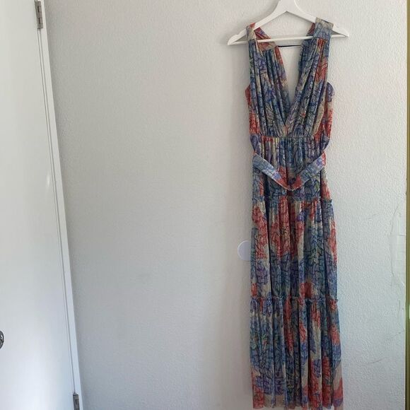 Long Metallic Sabina Musayev Dress in Powder Blue Floral Long Metallic Sabina Musayev Dress in Powder Blue Floral